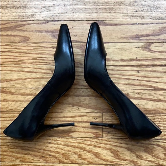 black leather work heels